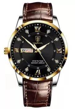 Ceas barbatesc Poedagar CS1313, curea piele naturala, auriu, cadran negru imagine