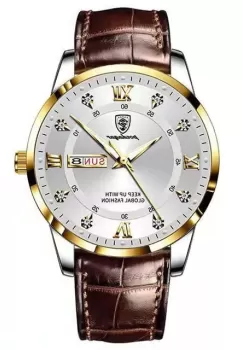 Ceas barbatesc Poedagar CS1314, curea piele naturala, auriu, cadran alb imagine