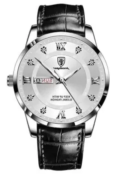 Ceas barbatesc Poedagar CS1316, curea piele naturala, negru, cadran alb imagine