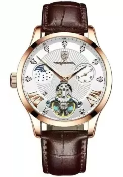 Ceas barbatesc Poedagar CS1350, curea piele naturala, maro/auriu, cadran alb imagine