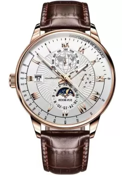 Ceas barbatesc Poedagar CS1357, curea piele naturala, maro, cadran alb imagine