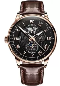 Ceas barbatesc Poedagar CS1358, curea piele naturala, maro, cadran negru imagine