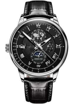 Ceas barbatesc Poedagar CS1360, curea piele naturala, negru, cadran negru imagine