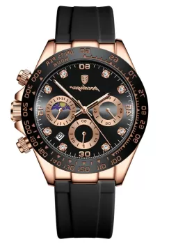 Ceas barbatesc Poedagar CS1482, curea silicon, negru-rose gold, cadran negru imagine