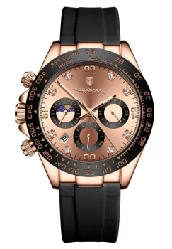 Ceas barbatesc Poedagar CS1483, curea silicon, negru-rose gold, cadran rose gold imagine
