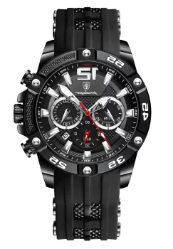 Ceas barbatesc Poedagar CS1486, curea silicon, negru, cadran negru imagine