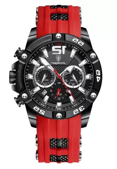 Ceas barbatesc Poedagar CS1487, curea silicon, rosu, cadran negru imagine