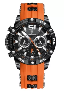 Ceas barbatesc Poedagar CS1488, curea silicon, portocaliu, cadran negru imagine