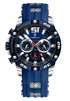 Ceas barbatesc Poedagar CS1493, curea silicon, albastru-argintiu, cadran negru imagine