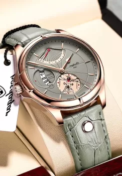 Ceas barbatesc Poedagar CS1525, curea piele naturala, gri, cadran gri imagine