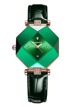 Ceas dama Poedagar CS1498, curea piele naturala, negru, cadran verde imagine