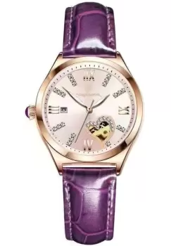 Ceas dama Poedagar CS1517, curea piele naturala, mov, cadran crem imagine