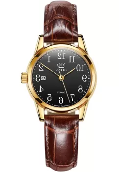 Ceas de dama Olevs CS1557, curea piele naturala, maro, cadran negru imagine