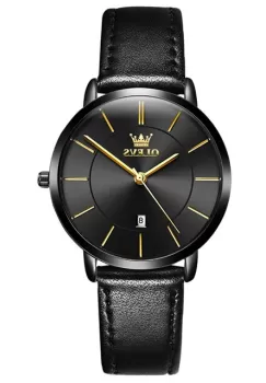 Ceas de dama Olevs CS1561, curea piele naturala, negru, cadran negru imagine