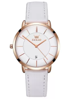 Ceas de dama Olevs CS1562, curea piele naturala, alb, cadran alb imagine