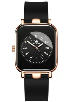 Ceas de dama Olevs CS1595, curea din silicon, negru-rose gold, cadran negru imagine