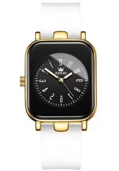 Ceas de dama Olevs CS1596, curea din silicon, alb-auriu, cadran negru imagine