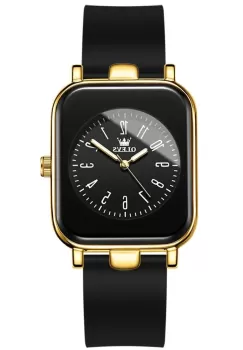 Ceas de dama Olevs CS1597, curea din silicon, negru-auriu, cadran negru imagine