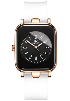 Ceas de dama Olevs CS1598, curea din silicon, alb-rose gold, cadran negru imagine