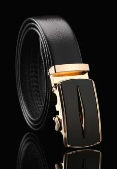 Curea pentru barbati C-45, piele naturala, Negru-Auriu imagine