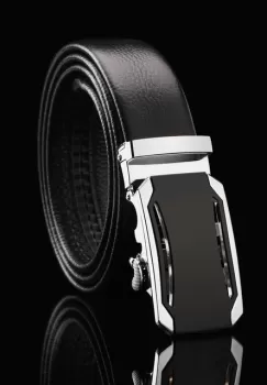 Curea pentru barbati C-51, piele naturala, Negru-Argintiu imagine