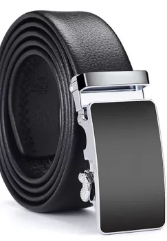 Curea pentru barbati C-54, piele naturala, Negru-Argintiu imagine