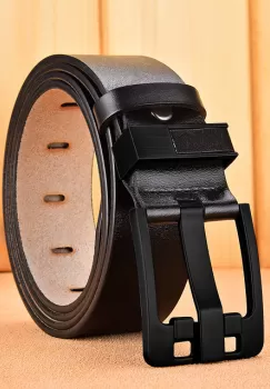 Curea pentru barbati C-62, piele naturala, Negru-Negru imagine
