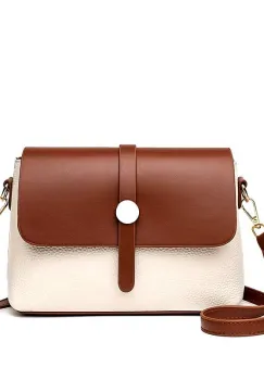Geanta dama Basma GT3111, piele naturala, Crem\Maro imagine