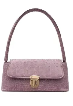 Geanta dama tip baguette,Isoria GT3981, textura crocodil, Mov imagine