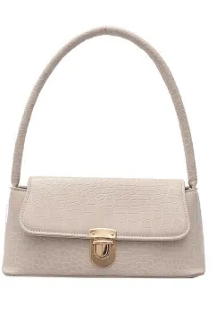 Geanta dama tip baguette,Isoria GT3982,textura crocodil, Crem imagine