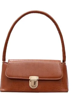Geanta dama tip baguette,Isoria GT3983, textura crocodil, Maro imagine