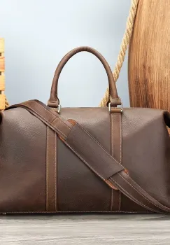 Geanta de calatorie unisex, Faelan GT3288, piele naturala, Maro imagine