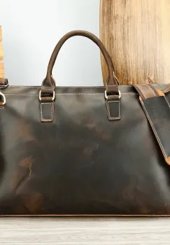 Geanta de calatorie unisex, Nyko GT3290, piele naturala, Maro imagine