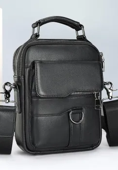 Geanta de umar pentru barbati, Nexar GT3808, piele naturala, Negru imagine