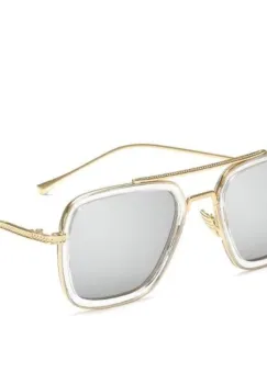 Ochelari de soare unisex, SG168, Alb/Auriu imagine