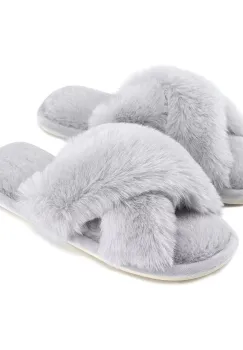 Papuci de casa pentru femei PC001, model imblanit, Gri imagine
