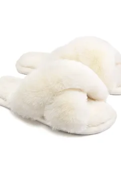 Papuci de casa pentru femei PC002, model imblanit, Crem imagine
