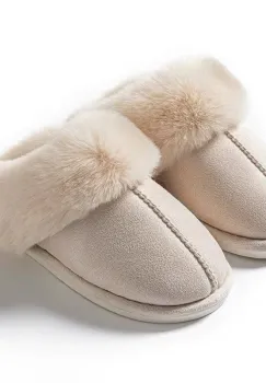 Papuci de casa pentru femei PC004, FluffyFeet, Crem imagine