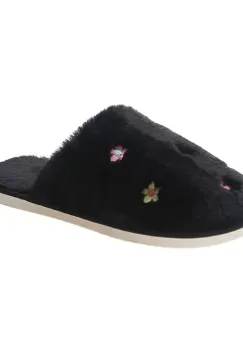 Papuci de casa pentru femei PC011, Flower, Negru imagine