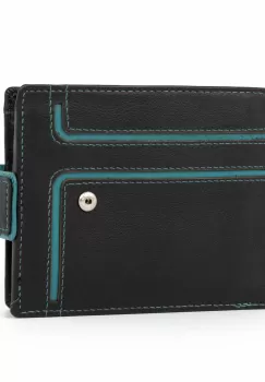 Portofel barbati Davis PT959, piele naturala, Negru - Albastru imagine