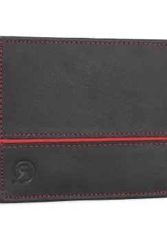 Portofel barbati Ronno, Frederic PT1467, piele naturala, Negru - Rosu imagine