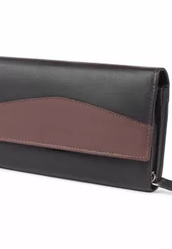 Portofel dama Delis, Bluma PT1190, piele naturala, Negru/Maro imagine