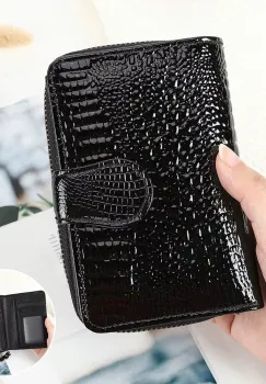 Portofel dama Delis, Yasmine PT1442, piele naturala, Negru imagine