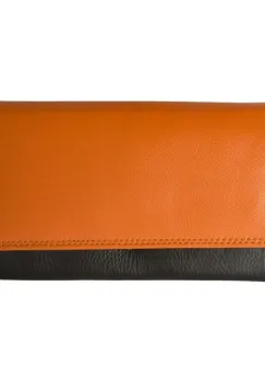 Portofel dama, Lyra PT1393, piele naturala, Negru/Portocaliu imagine