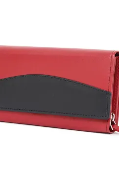 Portofel dama Marquise, Bluma PT1501, piele naturala, Rosu/Negru imagine