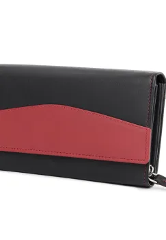 Portofel dama Marquise, Bluma PT1504, piele naturala, Negru/Rosu imagine