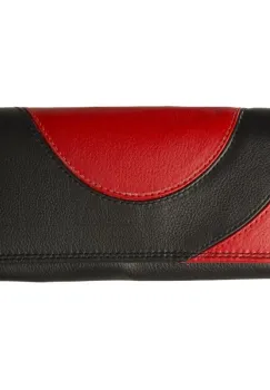 Portofel dama, Yara PT1395, piele naturala, Negru/Rosu imagine