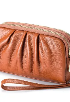 Portofel tip geanta, Rain PT1333, piele naturala, Cognac imagine