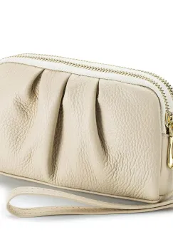Portofel tip geanta, Rain PT1335, piele naturala, Crem imagine