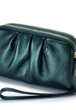 Portofel tip geanta, Rain PT1336, piele naturala, Verde imagine